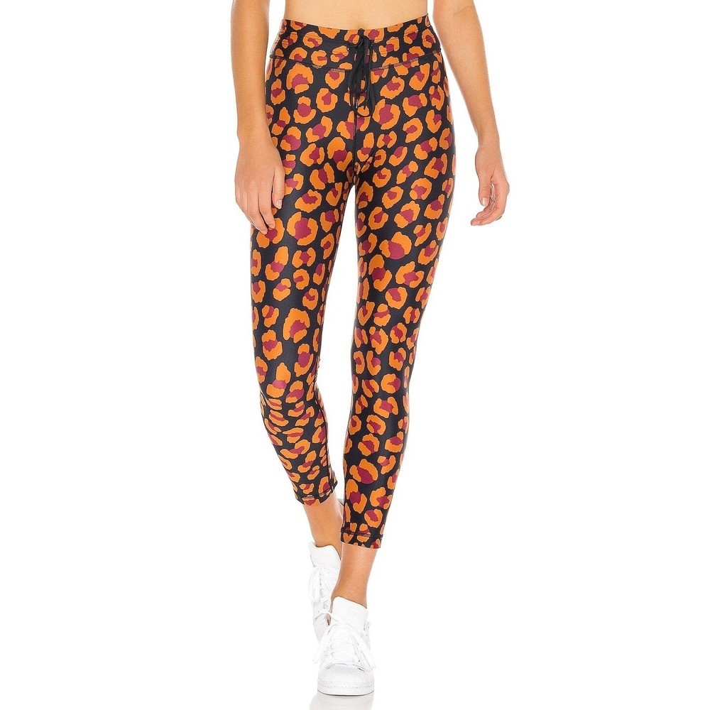 The Upside High Rise Drawstring Leggings Raspberry Leopard Size 8 Retro Athletic